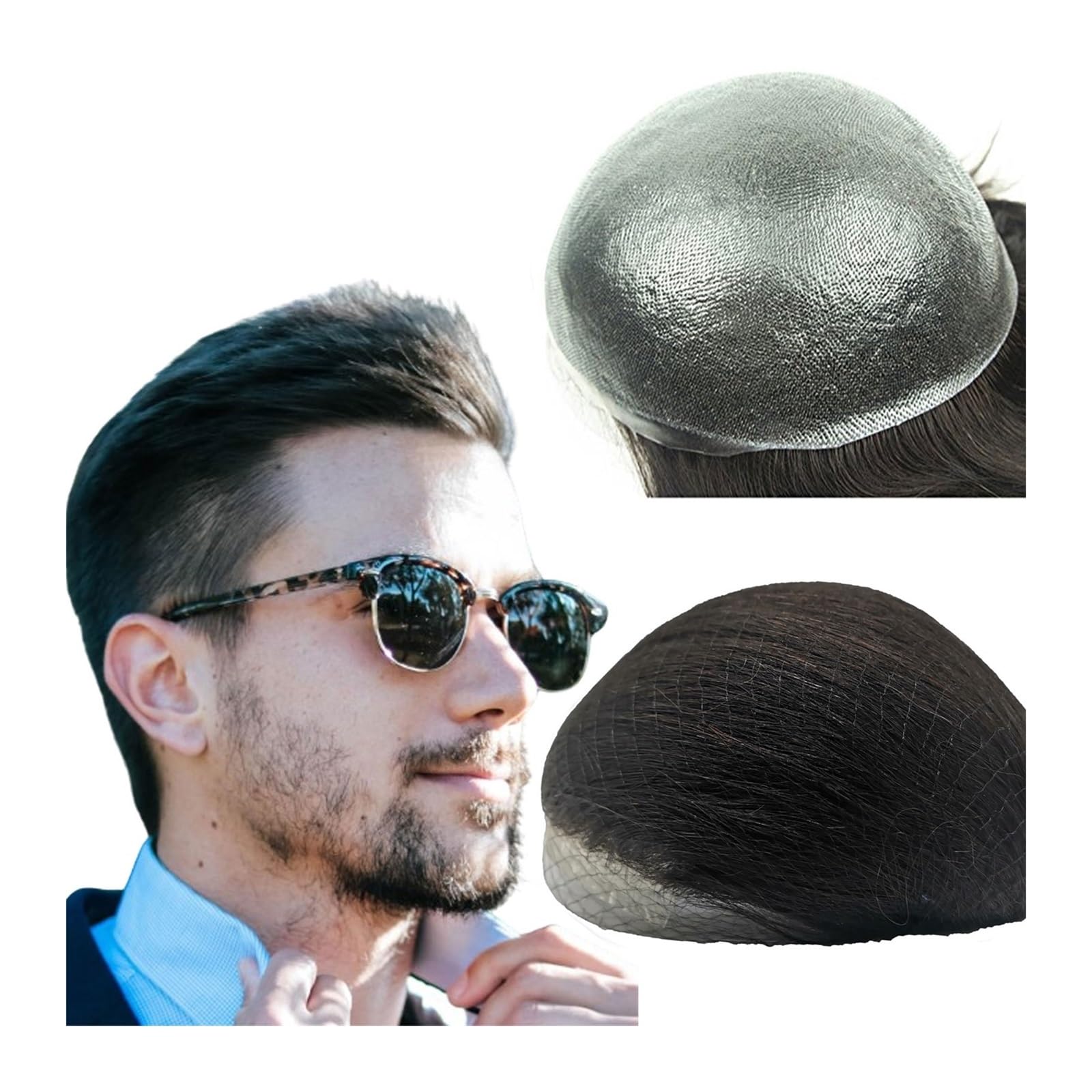 Toupet für Männer Haarersatz Systeme 8x10 stück Herren Haarteil Toupet for Männer Ersatz 100% Europäische Echte Menschliche Haar PU Haut Perücke Männer(Off Black)