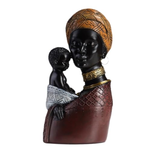 Begchy , Afrikanische Kunstskulptur, Afrikanisches Dekor, Statue und Sohn, Perfekt Als Tischdekoration im Wohnzimmer, Gelb