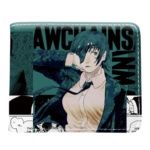 Chains-aw Man Brieftasche Anime, Cartoon Comics Portemonnaie Klein, PU Leder Münzbörse Wallet mit Sichtfenster(Color:Multicolor 13)