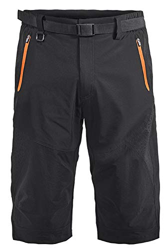 Mr.Stream 3/4-Hosen Elastischer Herren Hose Sports Wandern Kurz Shorts mit Reißverschlusstaschen 2X-Large Black