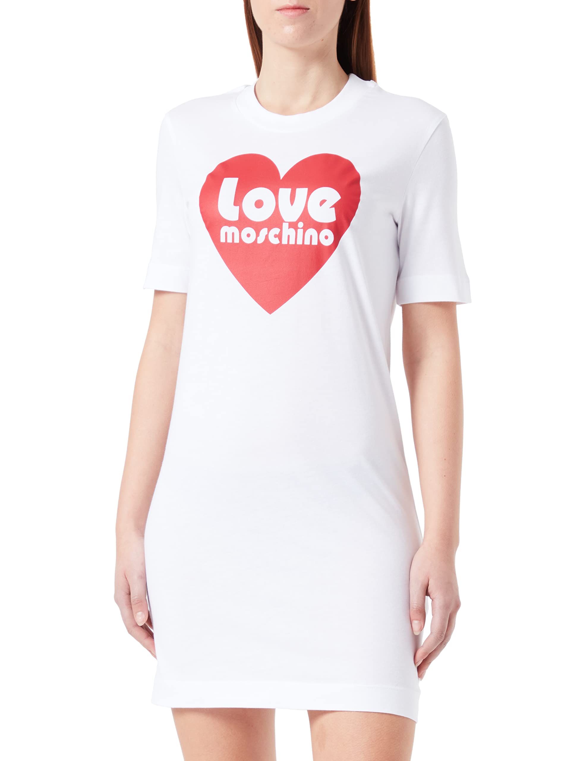 Love Moschino Women's Short-Sleeved T-Shape Regular fit Dress, Optical White, 38