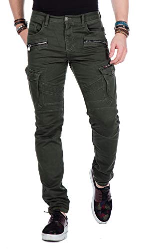 Cipo & Baxx Herren Cargo Hose Straight Fit Jeans Jogger Slim Fit Narrow Leg Denim Hose CD424 Khaki W29 L32