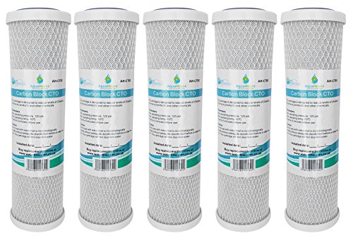 5x AquaHouse AH-CTO5 10 "Carbon Block Wasserfilterpatronen für Trinkwasser, Umkehrosmoseanlagen, passend für alle 10" Filtergehäuse Wasserfilter Kartusche CTO