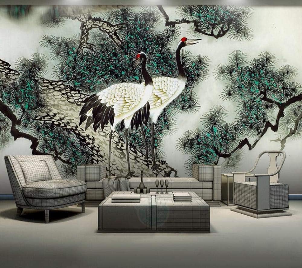 Rotscheitelkranich (Grus Japonensis) 3D Tapete Poster Restaurant Schlafzimmer Wohnzimmer Sofa TV Dekorative Wand-400cm×280cm