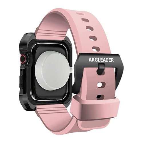 TONECY MOD Schutzhülle mit Silikonband für Apple Watch Serie 5, 4, 6, 7, 8, für iWatch 45 mm/44 mm, Displayschutzfolie, Farbe: Rosa, Größe: 45 mm