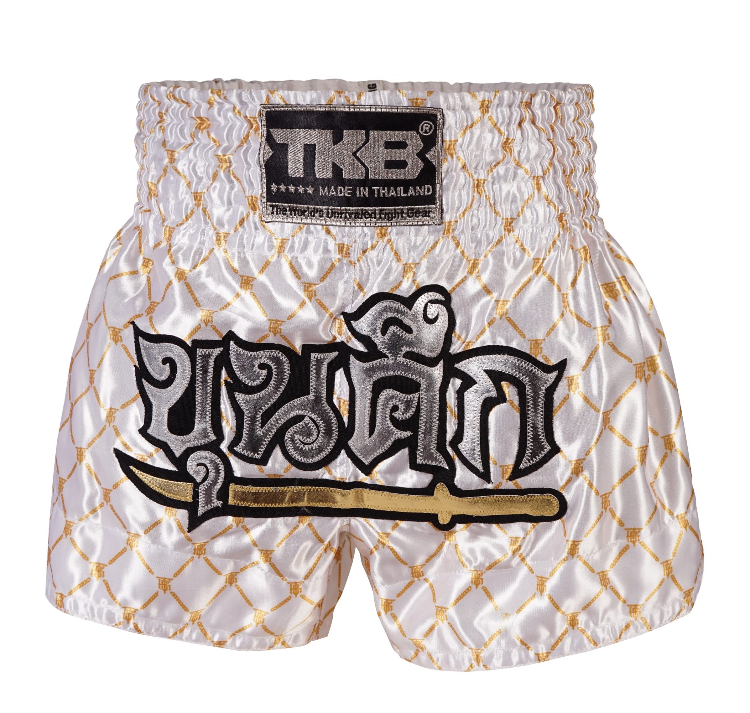 Top King Muay Thai Boxshorts, Weiß-Gold-216, Mittel