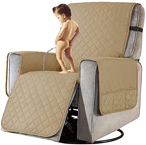 Sesselschoner Fernsehsessel Wasserdicht Rutschfest Sesselschoner relaxsessel sofaschoner Relaxsessel mit Armlehnen 1 Sitzer Relaxsessel mit Taschen Sesselüberwurf Waschbar Sesselschutz(Small,Beige)