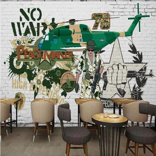 Flugzeugfiguren Backsteinmauer 3D Tapete Poster Restaurant Schlafzimmer Wohnzimmer Sofa TV Dekorative Wand-150cm×105cm