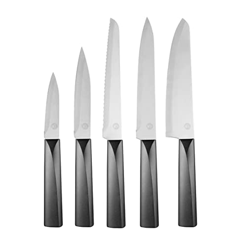 Masterchef Messer Scharfes Küchenmesser, Gemüsemesser, Hackmesser, Brötchenmesser & Chefmesser Profi Messerset, Rostfreiem Stahl und Griffe im Stil Japanisches Kochmesser, 5-teilig, Stainless Steel