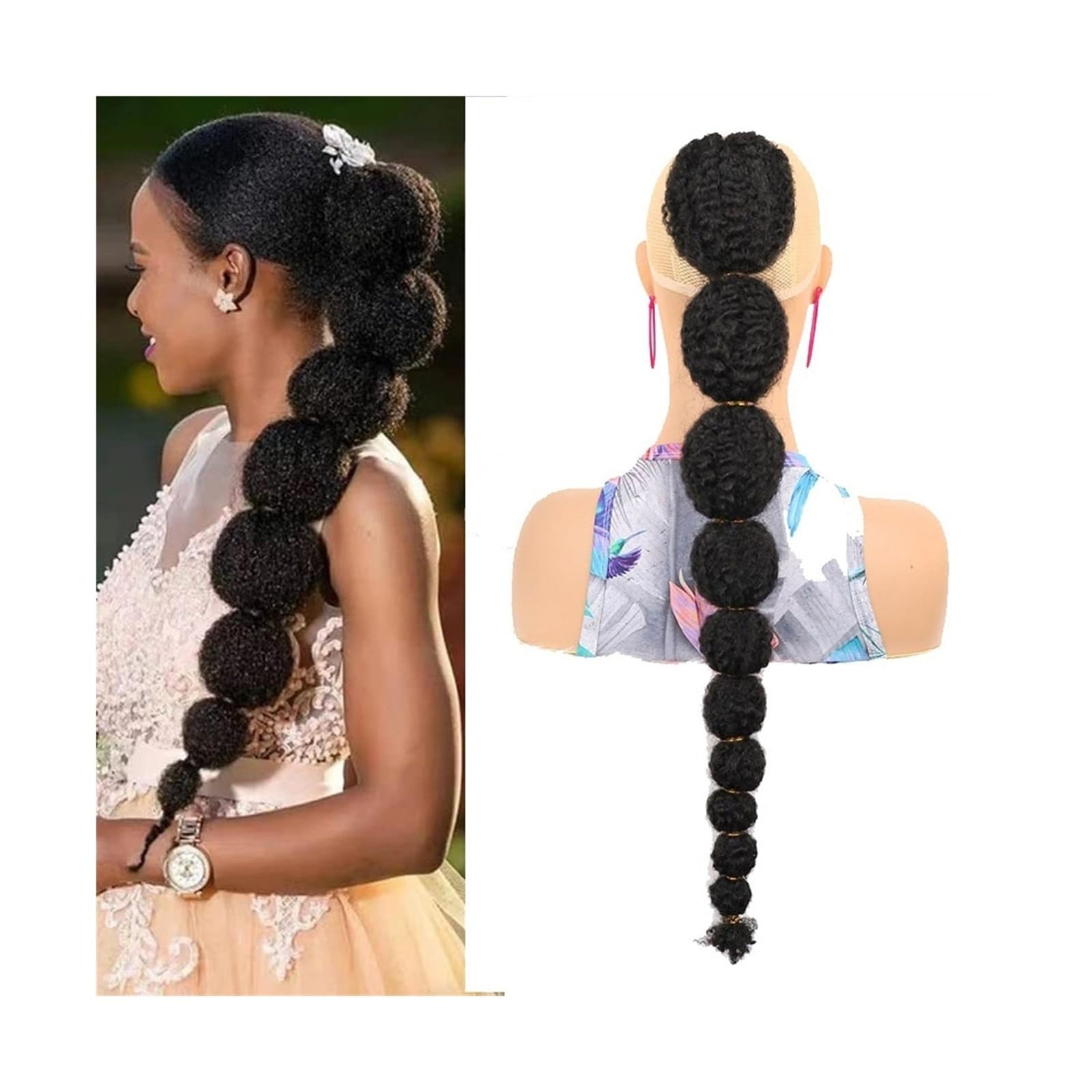 Pferdeschwanz Haarteil Synthetische Pferdeschwanz-Haarverlängerung for schwarze Frauen, 18/24 Zoll Afro Puff Bubble Lantern Braid Kordelzug Pferdeschwanz Clip-on-Pferdeschwanz-Haarverlängerung Pferdes