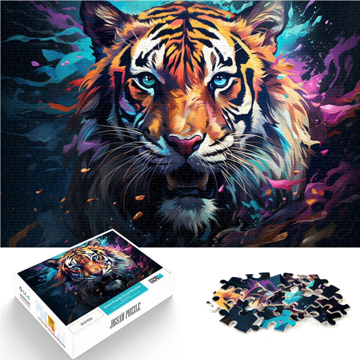 Puzzles für Bunter, wütender Tiger, 1000 Puzzles für Erwachsene, 1000 Teile, jedes Teil ist einzigartig – anspruchsvolles, unterhaltsames Familienspiel, 1000 Teile (50 x 75 cm)