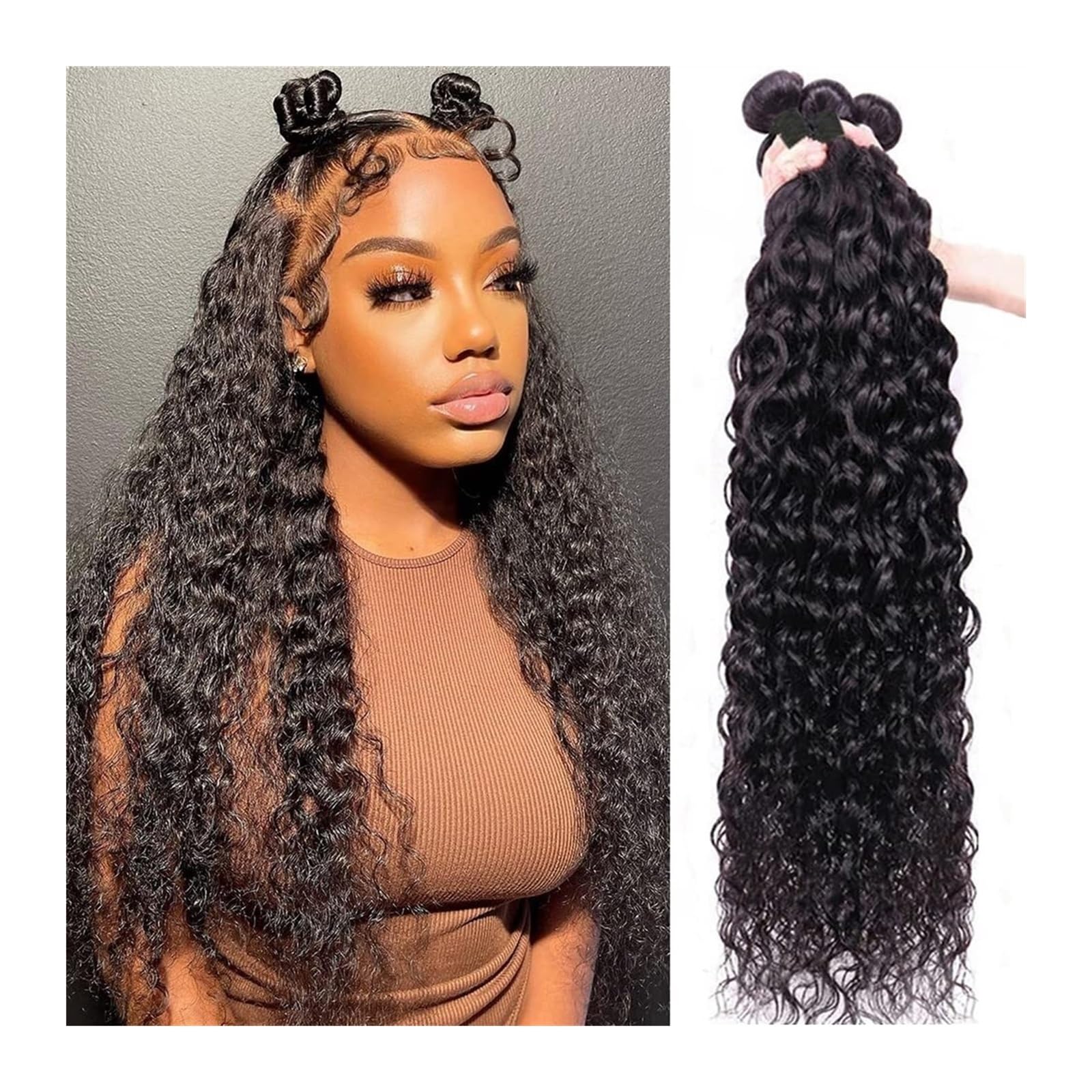 Human Hair Bundles Wasser Welle Bundles Brasilianische Tiefe Welle Menschliches Haar 3 Bundles Tiefe Lockige Bundles for Schwarze Frauen 100% Menschliches Haar Bundles human hair weave(Size:24 24 24)