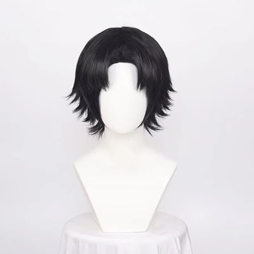 WCCNKK Chrollo Lucilfer HUNTER×HUNTER Cosplay Perücke Schwarzes, Mittelscheiteliges, Kurzes Haar Comic Rollenspielperücken + Perücke Kappe, Geeignet Für Halloween-Party, Nachtleben