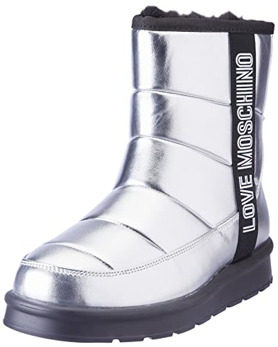 Love Moschino Damen St.ttod.Winterboot Lame' Soft Pu Stiefelette, Silber/schwarz, 37 EU