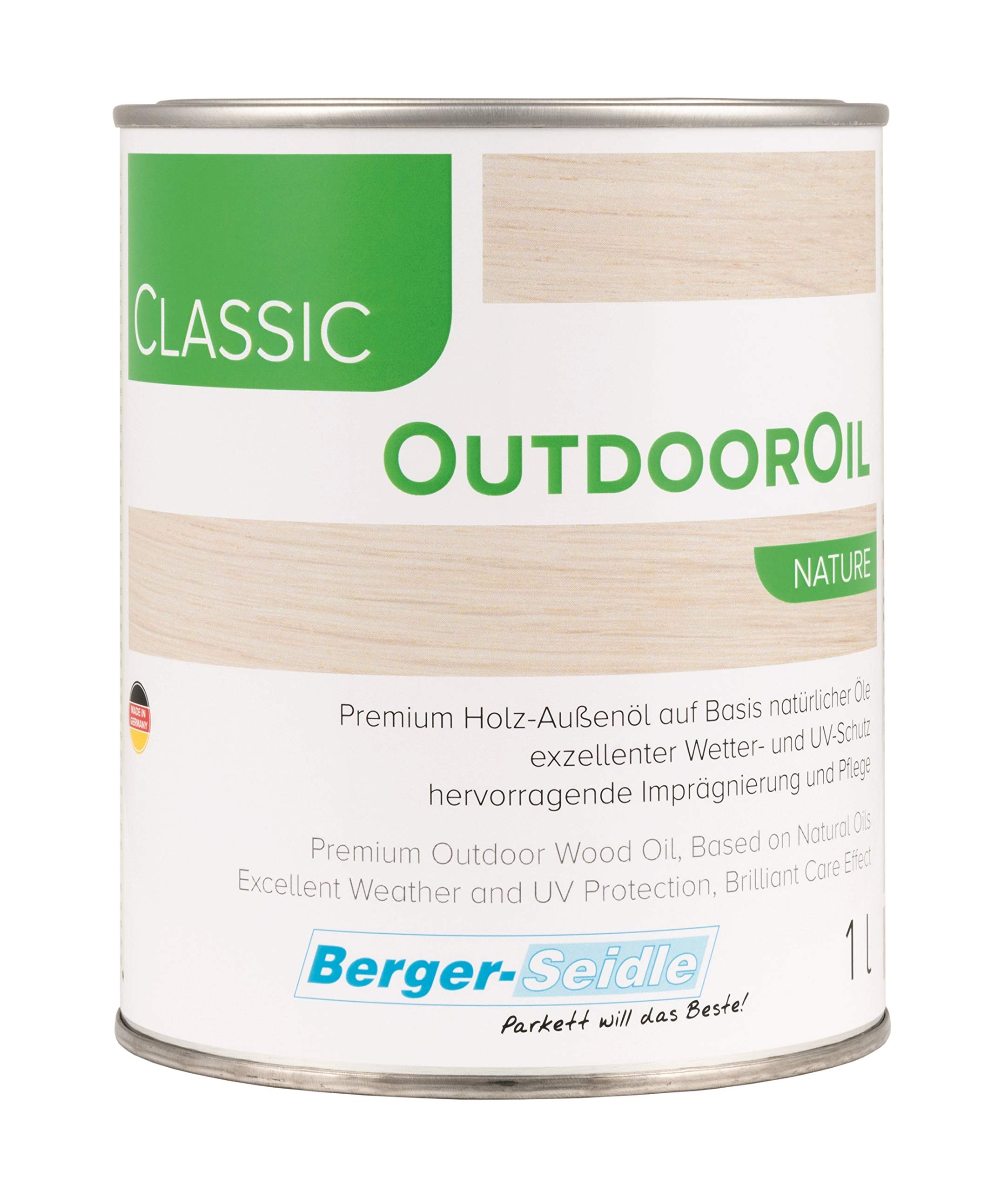 Berger-Seidle Outdoor Oil | Tiefenimprägnierung für Außen | 1 oder 3 Liter | perfekter Holzschutz für die Terrasse oder Gartenmöbel (1 Liter, Natur)