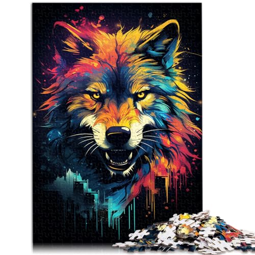 Puzzles Farbmalerei Wolf 1000 Puzzles für Erwachsene Holzpuzzle Lernpuzzle Familienspiel zum Stressabbau Staycation Zeit totschlagen (50x75cm)