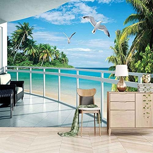 Tropischer Meerblick-Balkon 3D Tapeten Wanddekoration Fototapete Sofas Wohnzimmer Wandbild Schlafzimmer-250cm×170cm