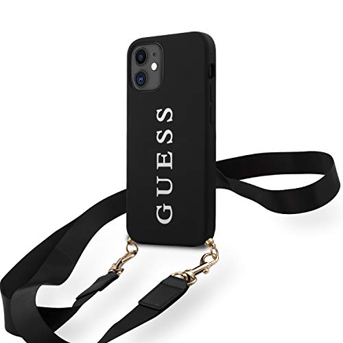 Guess GUHCP12SPUSTCRBK Silicone Printed Logo Strap Hülle für iPhone 12 Mini 5,4" Schwarz hardcase