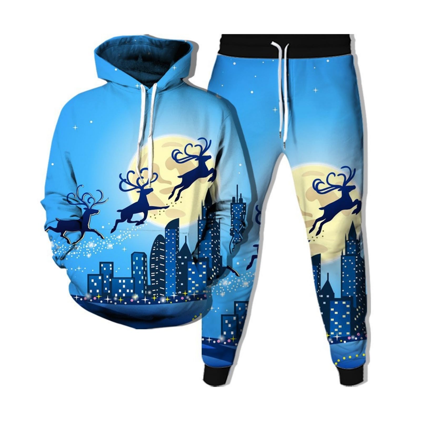 RIAAJ Weihnachten Jogginganzug Herren Trainingsanzug 3D Druck Rundhals Langarm Sweatshirt Hose Set Freizeitanzug (Weihnachten2,XXXL)