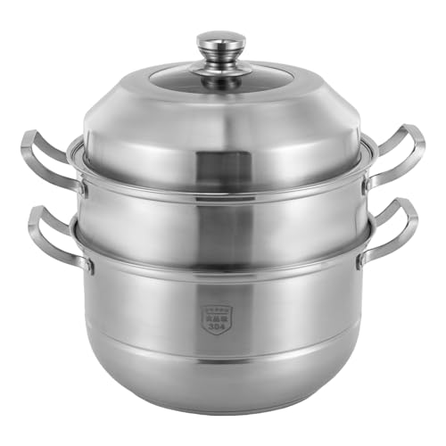 Dampfgarer-Set, Pot with Steamer Insert, Mehrschichtiger Suppentopf aus Edelstahl, für Herde zum Kochen und Dämpfen von Speisen