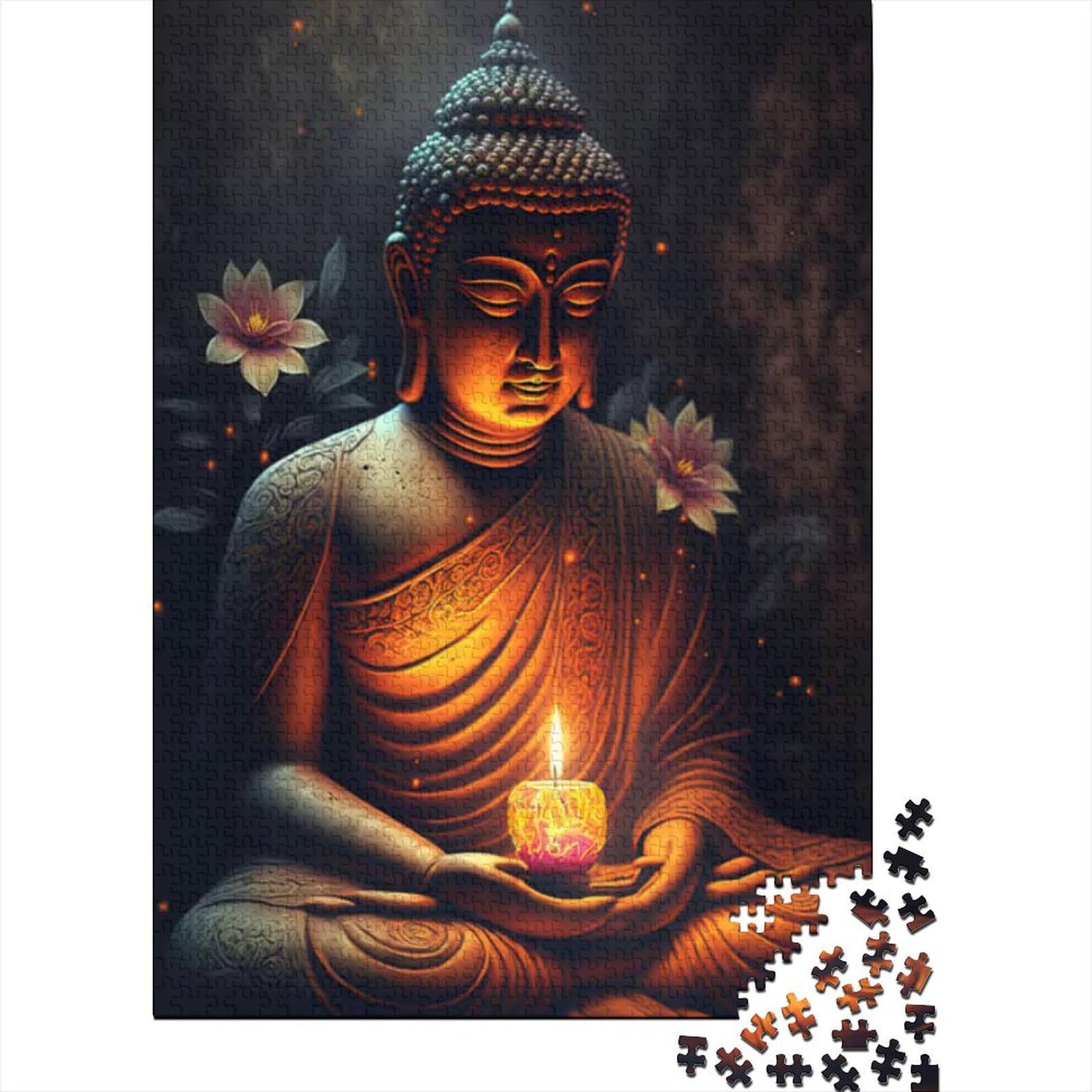 Buddha neben Lotus Holzpuzzle Puzzles für Erwachsene Teenager 1000-teiliges Puzzle für Erwachsene Lernspielzeug Familienspiele (Größe: 75 x 50 cm)