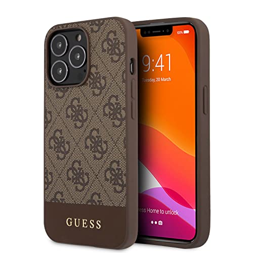 Guess Phone Case for iPhone 13 Pro Max in Brown, Anti-Scratch, Comfortable & Durable Hard Case with Accessible Ports & Shock Absorption with Signature Logo, GUHCP13XG4GLBR, Rot