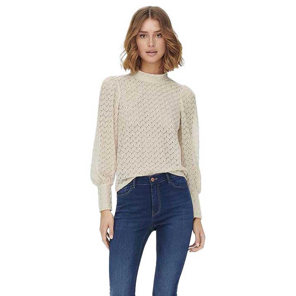 JdY Damen Jdyavery L/S Lace Top Jrs Noos T-Shirt, Sandshell, S EU