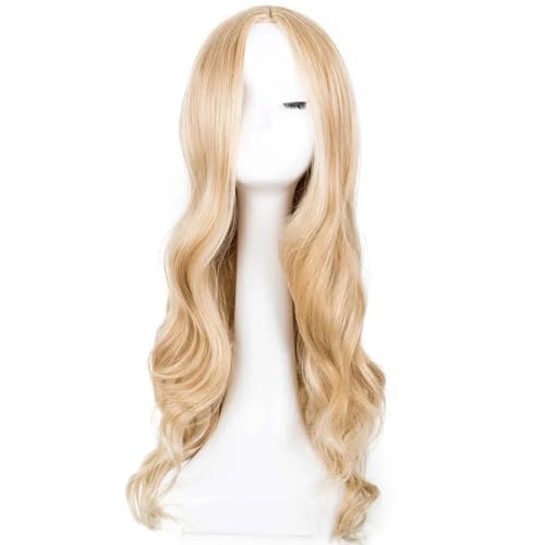 AnimeKostüm,Cosplay Perücke, Mittelscheitel, blondes Damenhaar, Kostüm, Karneval, Halloween, Party, Salon, Haarteil, modische Perücke, flachsblondes, mittelscheiteliges, langes, lockiges Haar(Gold)