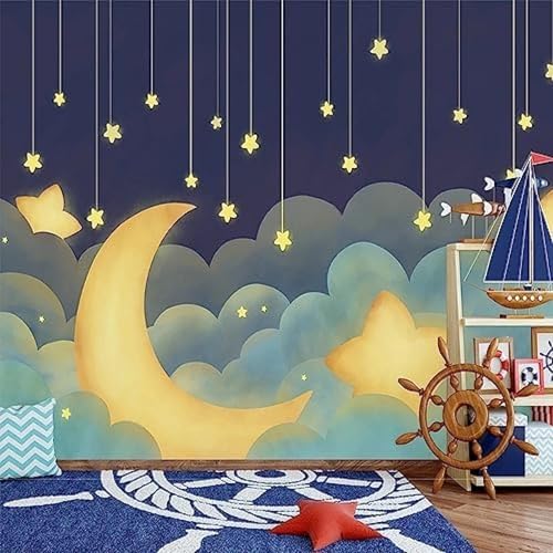 XLMING Handgemalte Sterne Und Mond Cartoon Sternenhimmel Kinderzimmer 3D Tapete Wohnzimmer Sofa Schlafzimmer Esszimmer Home Dekoration Wand-200cm×140cm