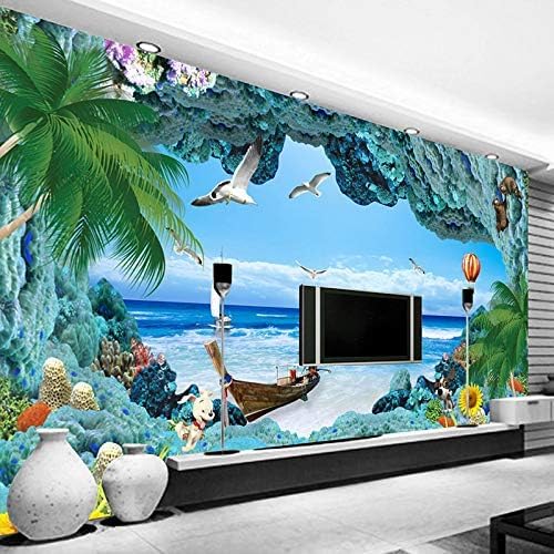 XLMING Natur Tier Cartoon Blau Koralle Meereslandschaft 3D Tapeten Home Esszimmer Sofa Schlafzimmer Wohnzimmer TV Hintergrund-350cm×256cm