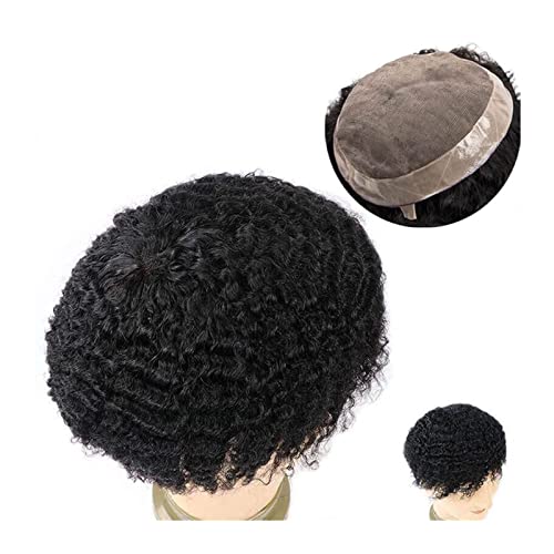 Toupet für Männer Afro-Wellen-Haar-Toupet for Männer, langlebig, mono-lockig, 120% indische Echthaar-Perücken #1B, schwarze Männerhaar-Prothesen-Ersatzsystem-Einheit Männer Haarersatzsystem(1B 6MM Wa