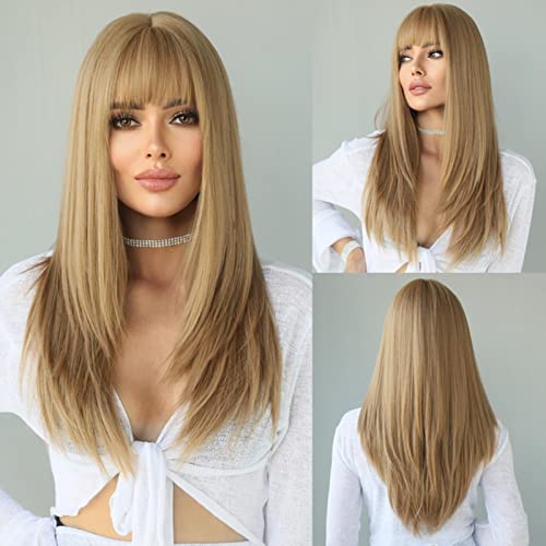 JGZGCG Langes lockiges Haar Perücke mit Pony blonde Perücke für schwarze Frauen natürliche synthetische Perücken Cosplay Party hitzebeständiges Haar