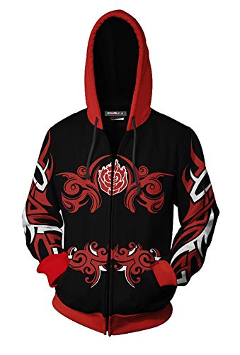 QYIFIRST Hoodie Crescent Rose Kapuzenpullover Cosplay Kostüm Langarm Sweatshirt Unisex Anime 3D Druck Jacket Rot/Schwarz M (Chest 107cm)