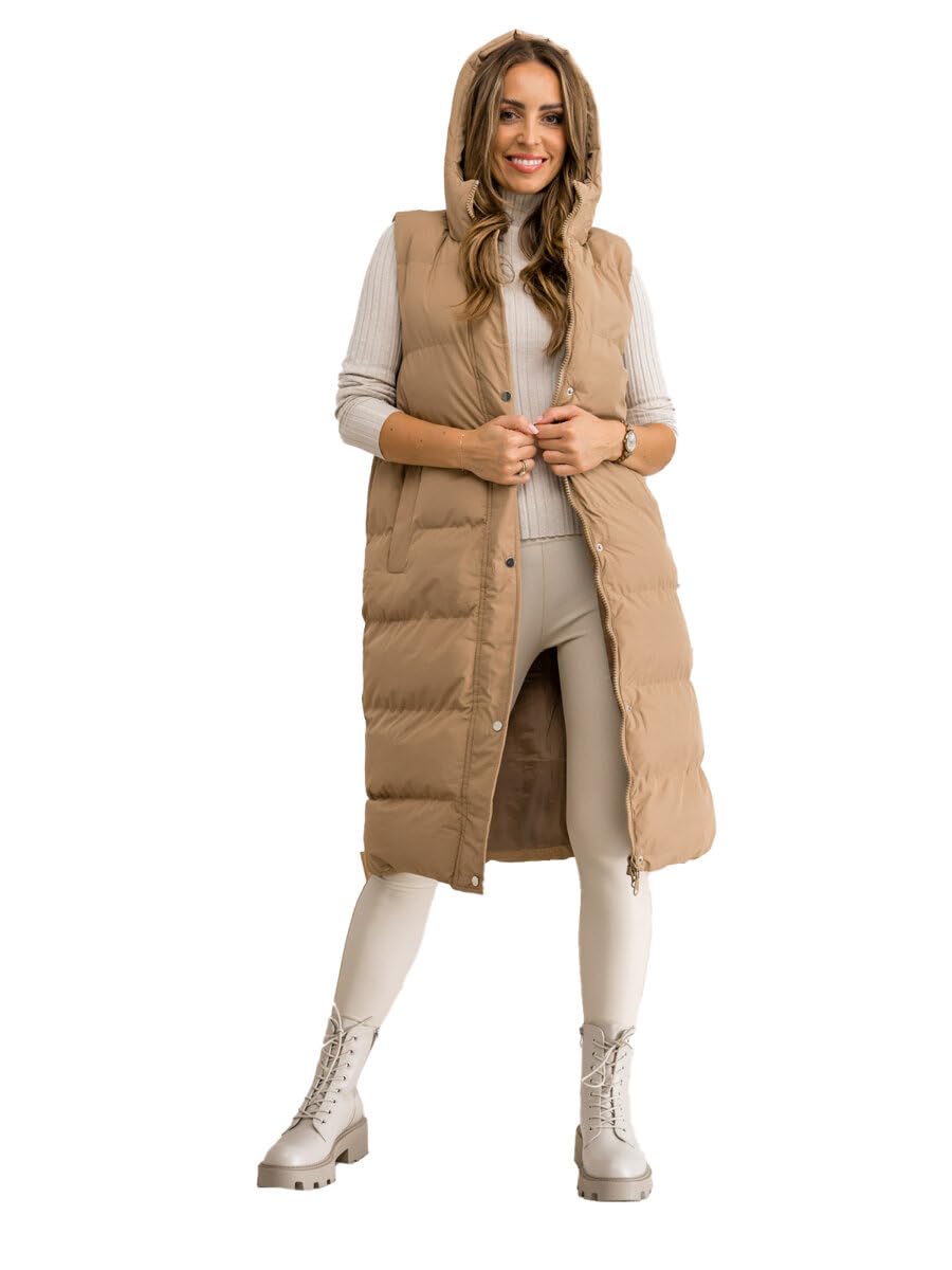 BOLF Damen Weste Bodywarmer Steppweste Daunenweste Funktionsweste Vest Ärmellose Sportweste Kapuzenweste Wärme Freizeit Outdoor Slim Fit Modellauswahl 5M728 Camel M [U1U]