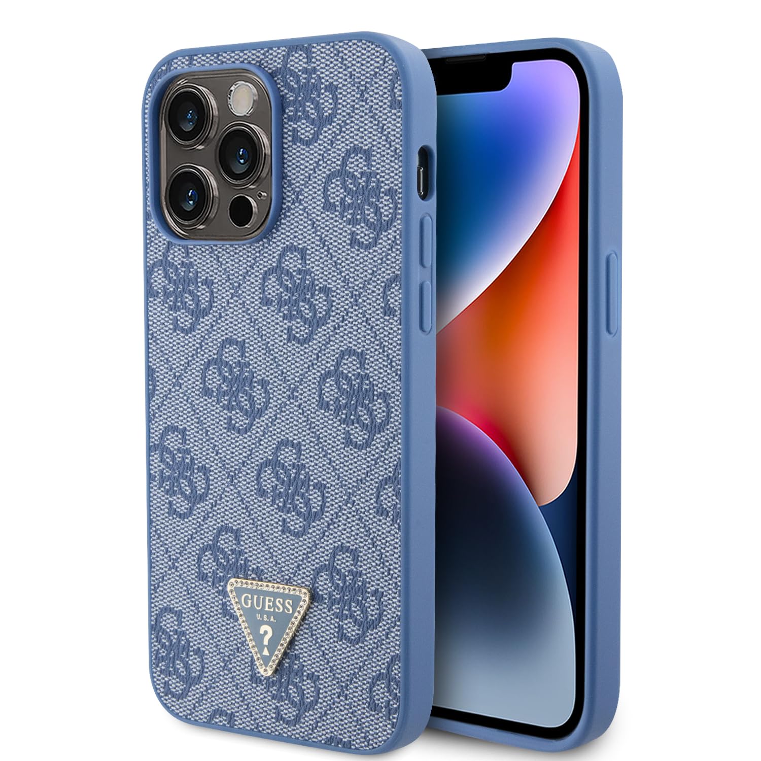 Guess iPhone 14 Pro Max Hardcase - 4G Logo - Strass - Blue