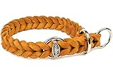 CopcoPet - Fettlederhalsband geflochten mit verchromten Zugstop-Ring, Cognac 40 - 45 cm 25 mm