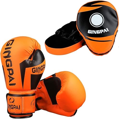 Boxhandschuhe Handziel Muay Thai Training Pro Grip Sparring Boxsack Atmungsaktive Handschuhe Erwachsene Kinder Kickboxen Kämpfen,Orange,10oz