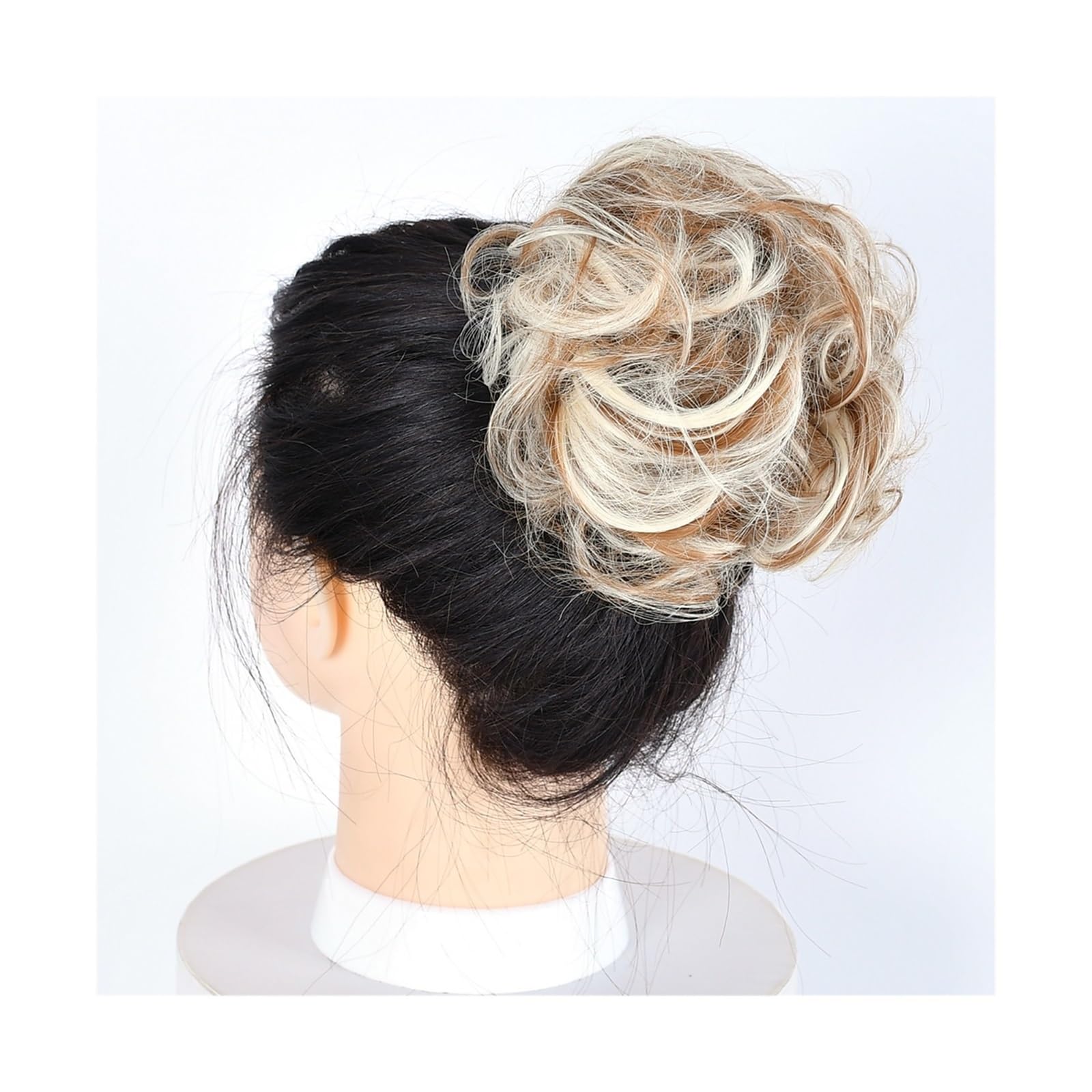 Haarteil Haargummi Lockiger, unordentlicher Haarknoten, Chignon, Donut, Haarpolster, elastisches Haar, synthetisches Haarteil for Frauen Haarverlängerung(27H613)