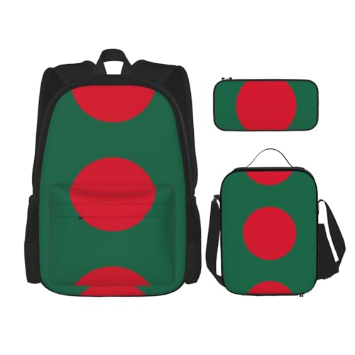 WURTON Schulrucksack, Motiv: Flagge von Bangladesch, 3-in-1, Büchertaschen-Set mit Lunchbox, Federmäppchen, Reise-Laptop-Tagesrucksäcke