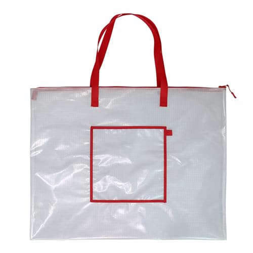 MEELYHOME Netz-Projekttasche, transparent, Netzstoff, Poster-Organizer mit Tragegriff, wasserdichte Künstler-Tragetasche für Kinder, Künstler, Maler, rot, 26*0in（66*50.8cm)