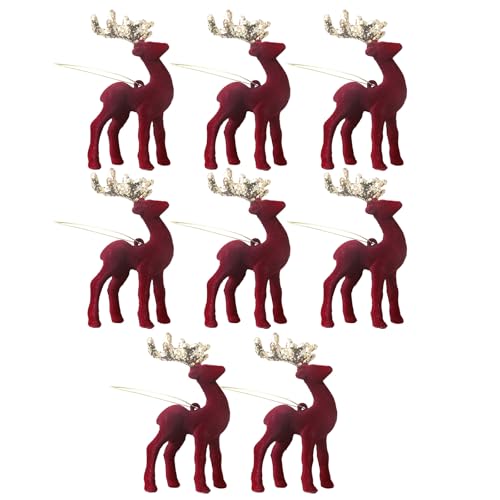 ZIDDAR Set Mit 8 Weihnachtsbaum Rentier Ornamenten Miniatur Hirsch Anhänger Mit Beflockung Für Stilvolle Tischdekoration Zum Aufhängen