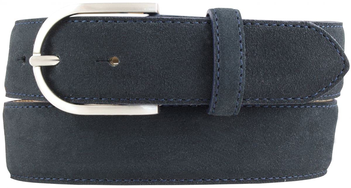 BELTINGER Damen-Gürtel aus Veloursleder 3,5 cm | Velour-Ledergürtel für Damen 35mm | Wildleder-Gürtel mit runder Gürtelschließe | Dunkelblau 120cm