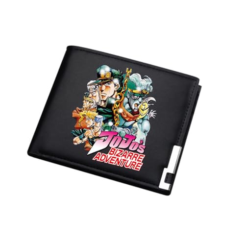 RYNDEX Jo-Jo's Bizar-re Adventu-re Anime Geldbeutel, Schmale Bi-Fold Kleines Portemonnaie, PU Leder Münzbörse Wallet mit Sichtfenster, für Teenager und Junge Mädchen(Color:Black 5)