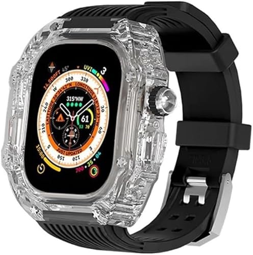 NEYENS Transparentes Uhrengehäuse, fluoriertes Gummiband, für Apple Watch Serie Ultra 9, 8, 7, 6, 5, SE, 45 mm, 44 mm, Ersatzteil, transparentes Uhrengehäuse, Mod Kit-Zubehör, 44mm, Achat