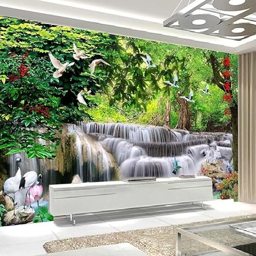 Porträt Wasserfall Lotus Vogel Landschaft 3D Tapeten Wanddekoration Fototapete Sofas Wohnzimmer Wandbild Schlafzimmer-400cm×280cm