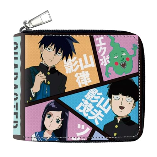 RYNDEX M-ob Psyc-ho 100 Geldtasche Anime, Spaß Süß Kawaii Kartenetui mit Münzfach, Kindergeldbörse für Ausweis Banknote Münze Foto(Color:Multicolor 1)