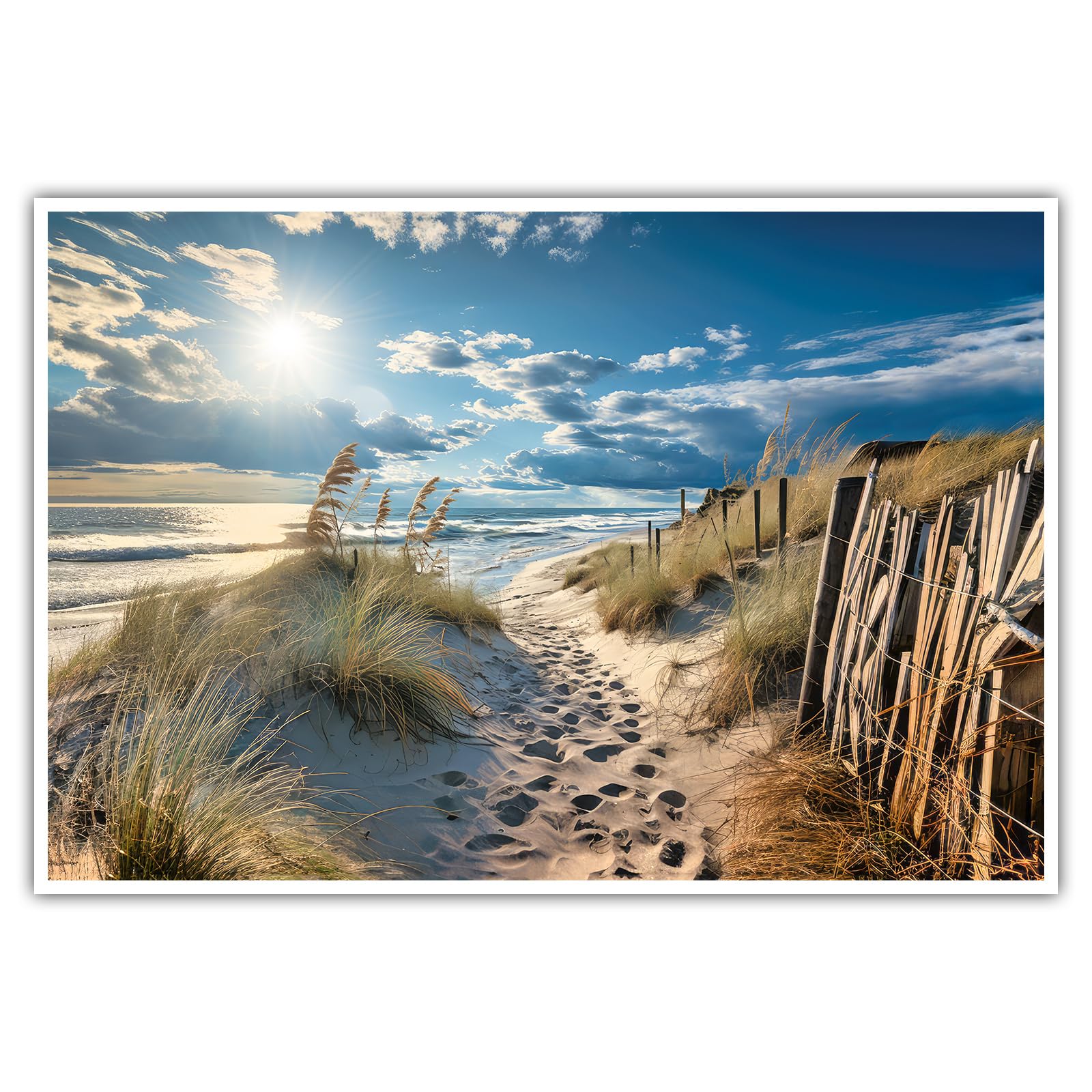 Weg zum Strand - Poster - ohne Rahmen - Nordsee, Ostsee, Sylt Wandbild Kunst Druck Bilder Wand Deko Dünen Meer Wohnzimmer (120 x 80 cm, Poster)