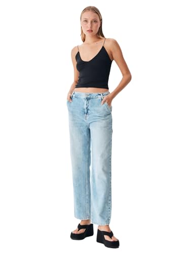 LTB Jeans Damen Jeanshose Milda B - Jeans Damen mit Reißverschluss und Utility-Taschen, Flacher Vorderseite und hoher Taille aus Baumwolle - Hell Blau Größe 25/32