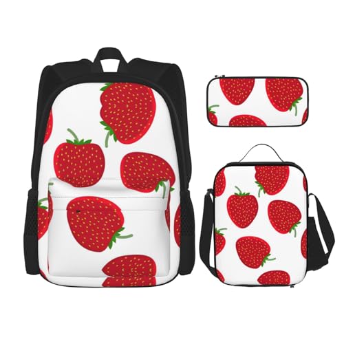 WURTON Schulterrucksack, 3-in-1-Büchertaschen-Set, Lunchbox, Federmäppchen, Reise-Laptop-Tagesrucksäcke, Schwarz, Einheitsgröße