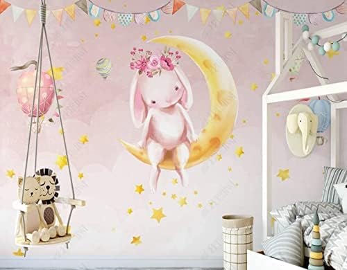 Handgemalte Wolken Mond Weißes Kaninchen Heißluftballon Kinderzimmer 3D Tapeten Wanddekoration Fototapete Sofas Wohnzimmer Wandbild Schlafzimmer-400cm×280cm